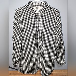 EUC J.Jill Black Cream Gingham plaid V Neck Collared Popover Tunic Pockets XL